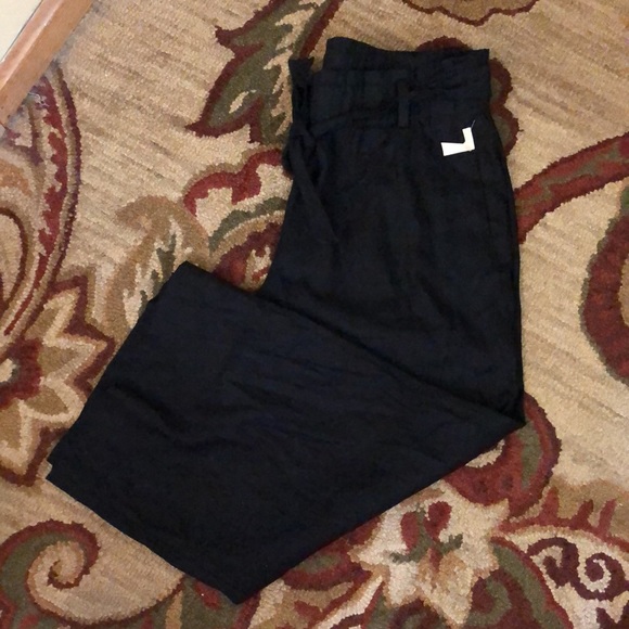 J JILL Size Large LINEN Stretch
BLACK Tie belt Paperbag Flat Front 
$129 NEW - Picture 4 of 12